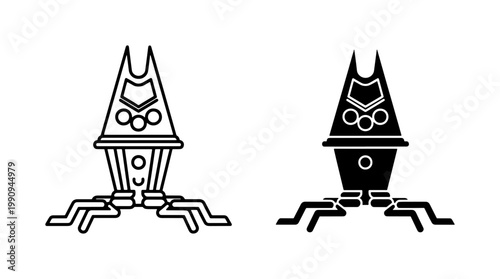 Abstract Alien Robot Icon Set in Black and White