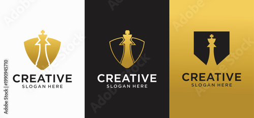 Creative Chess Strategy Logo with Geometric King and Tactical Style