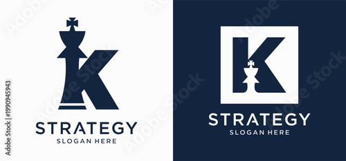 Creative Chess Strategy Logo with Geometric King and Tactical Style initial K