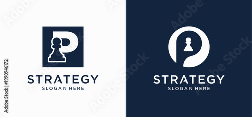 Creative Chess Strategy Logo with Geometric King and Tactical Style initial P