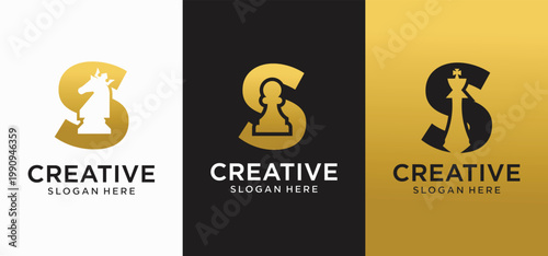 Creative Chess Strategy Logo with Geometric King and Tactical Style initial S