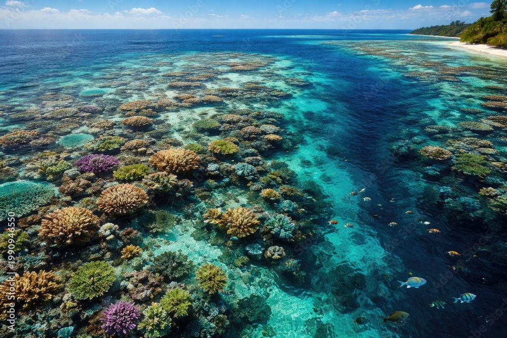 Obraz premium Scenic aerial shot of a pristine coral reef ecosystem