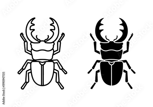 Stag Beetle Outline and Silhouette Vector Icons