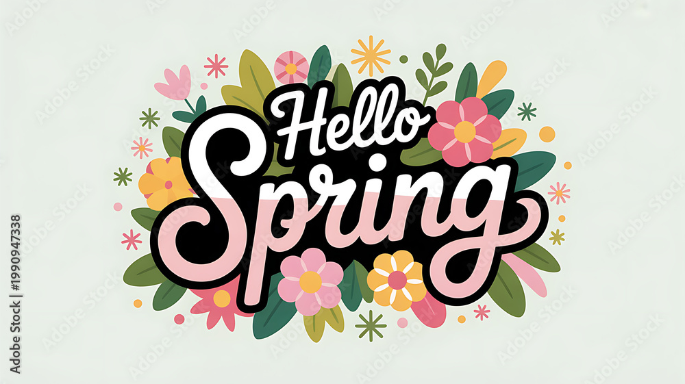 Fototapeta premium Hello Spring With Blooming Flowers And Lush Green Leaves Representing A Welcoming Season Of Renewal And Growth