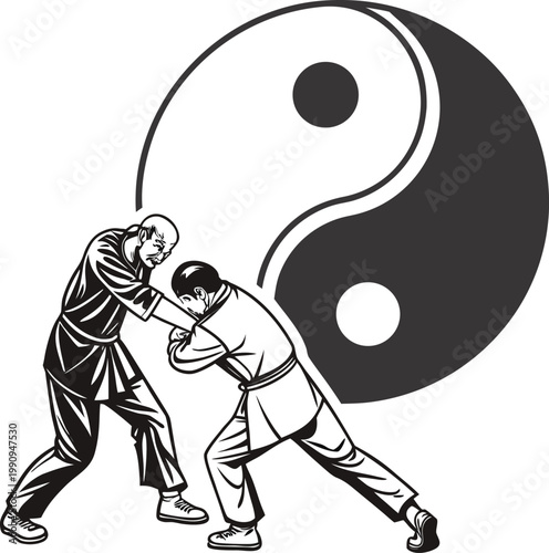 Martial arts, karate, yin yang, fighting, kung fu, vector icons