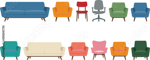 Collection of modern furniture silhouettes for interior design on a white background