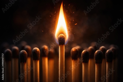 Burning matchstick glowing bright to emphasize individuality and distinctiveness