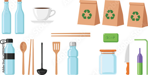 Eco-friendly kitchen and food items in a clean organized arrangement