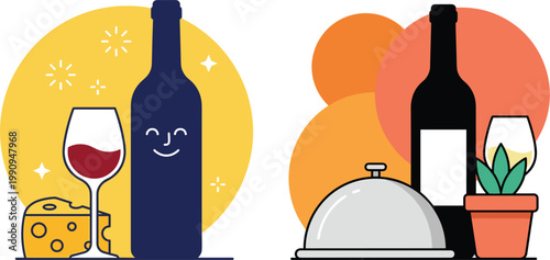 Joyful wine bottle with cheese and bubbly accents during a festive occasion