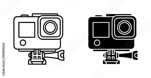 Action Camera Line and Silhouette Icon Set