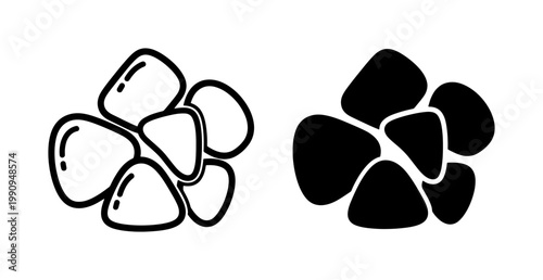 Coal charcoal pile line and silhouette icon set