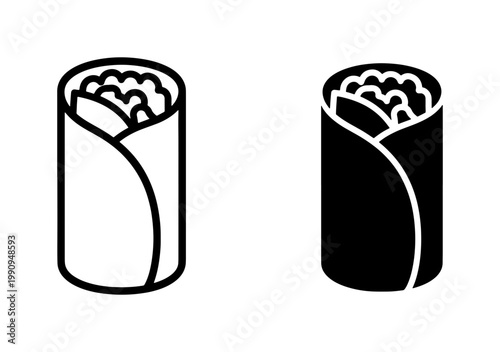 Burrito icon set with outline and solid black glyph styles