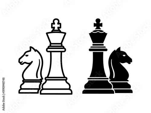 Black and white chess king with knight vector icons