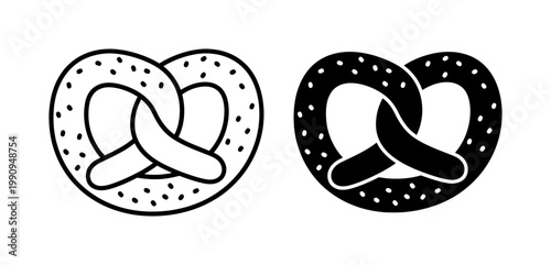Pretzel outline and solid black silhouette icons