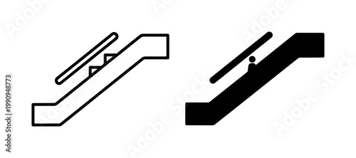 Escalator line and solid glyph icons set
