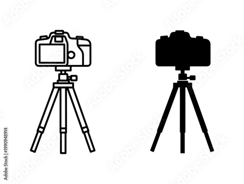Professional DSLR Camera on Tripod Icon Set