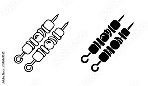 Fotografía Grilled Shish Kebab Skewers Outline and Silhouette Icon Set