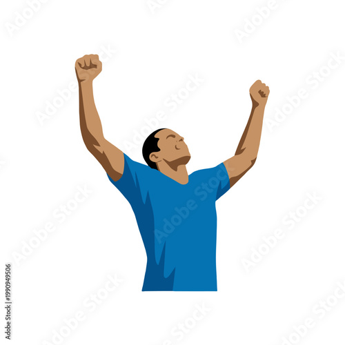 A person is triumphantly raising their arms towards the sky.