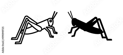 Foto Minimalist Grasshopper Line Art and Silhouette Vector Icons