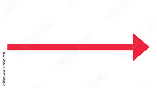 Red arrow pointing to the right on a white background with direction isolated navigation strategy objective progress continue opportunity information communication destination