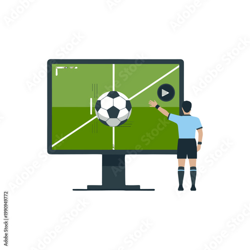 Referee using video technology to analyze a soccer play.