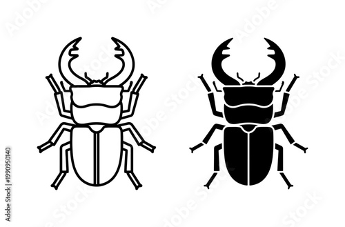 Stag Beetle Outline and Silhouette Vector Icons