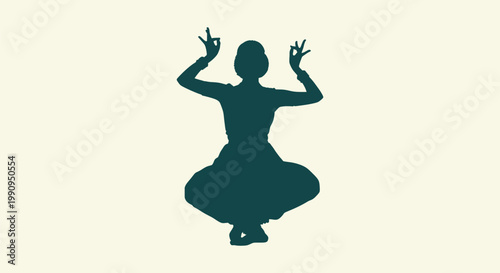 Silhouette of Indian Classical Dancer in Traditional Seated Pose with Hand Mudras Cultural Art