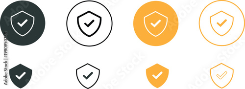 Tableau sur toile A collection of modern minimalist shield and checkmark icons in various circular