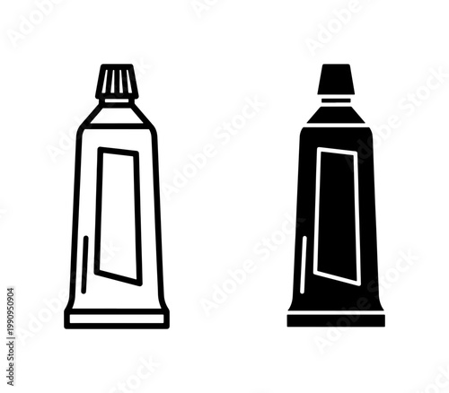 Toothpaste tube icon set in outline and solid style