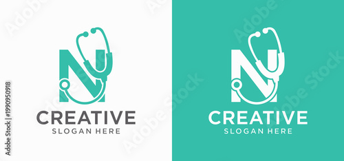 Creative N Monogram Healthcare Emblem with Cross and Wellness Symbol