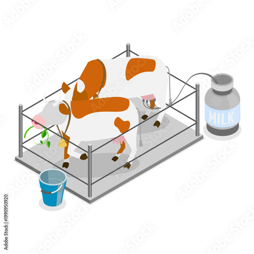 3D Isometric Flat Vector Illustration of Dairy Livestock, Milk Products Production. Item 2