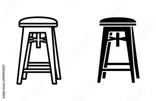 Bar Stool Icon Set in Outline and Solid Style
