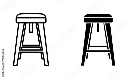 Modern Bar Stool Icon Set in Outline and Solid Style
