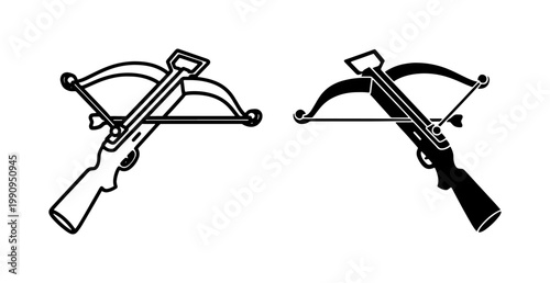 Medieval Crossbow Icon Set in Black and White Outline