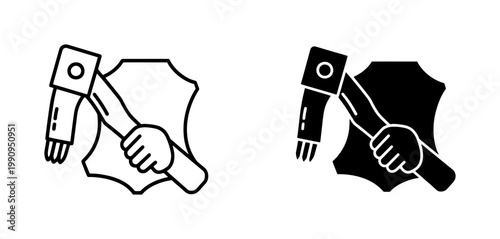 Leather Crafting Hand Tool and Hide Icon Set