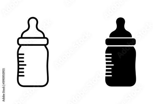 Baby feeding bottle outline and solid black icon set