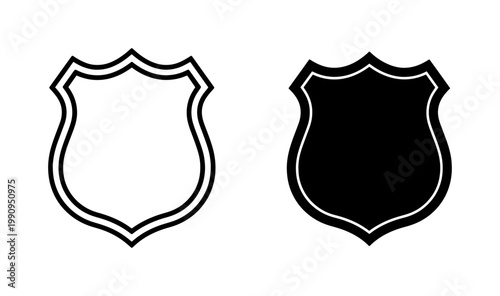 Police Shield Icon Set with Black Outline and Solid Fill
