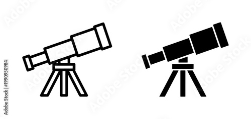 Telescope icon set with tripod for astronomy and space observation