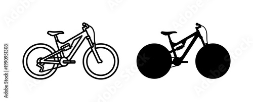Mountain bike outline and silhouette vector icons