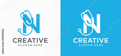 Creative N Monogram Healthcare Emblem with Cross and Wellness Symbol
