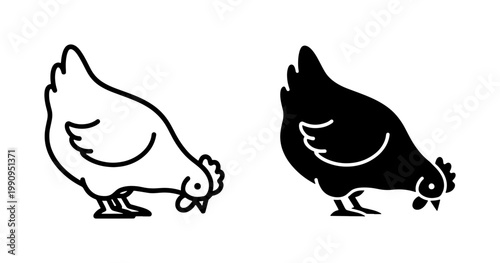 Hen silhouette and outline icon set for farm poultry design