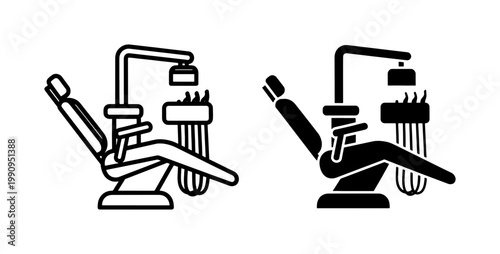 Modern Dental Chair Icon Set with Medical Equipment