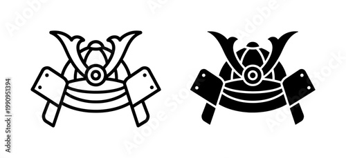 Japanese Samurai Kabuto Helmet Icon Set