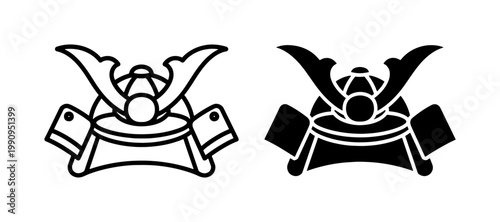 Japanese Samurai Kabuto Helmet Icon Set