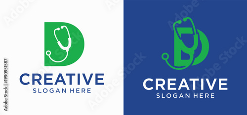 Creative D Monogram Healthcare Emblem with Cross and Wellness Symbol