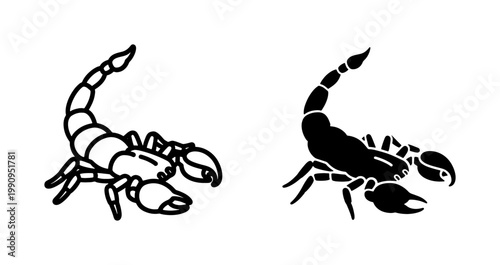 Black Scorpion Silhouette and Outline Vector Set