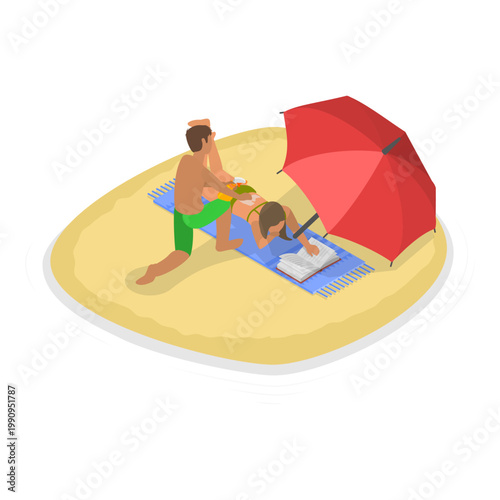 3D Isometric Flat Vector Illustration of Beach Fun, Summer Leasure Time. Item 1