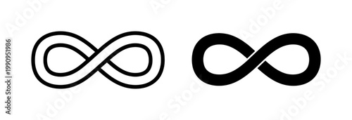Infinity symbol set with black outline and solid fill icons