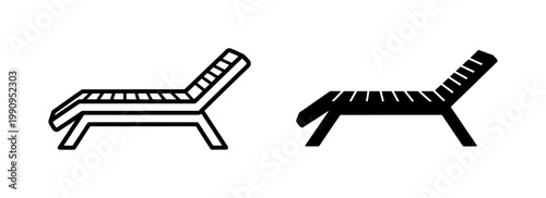 Konstfotografi Beach Deck Chair Icon Set in Outline and Solid Style