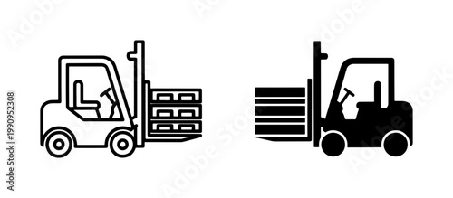 Forklift truck icon set with pallet cargo load